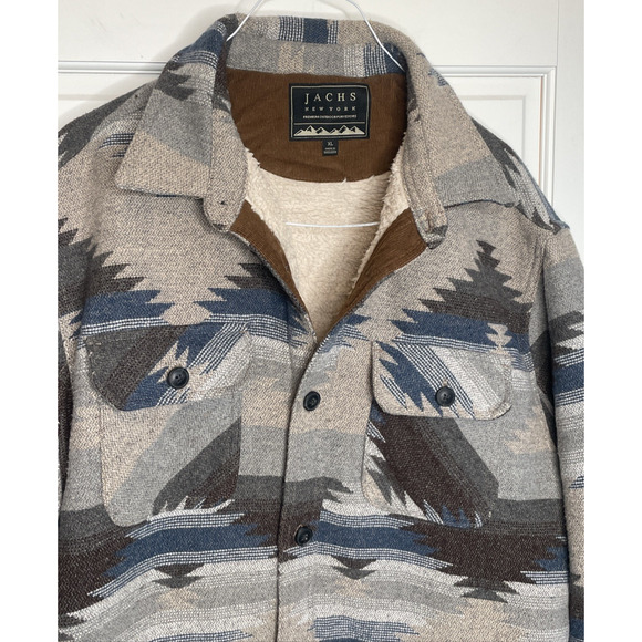 Jachs New York Men's Barn Shacket Sz XL Sherpa Lined Wool Blend Aztec Chore - Picture 2 of 15